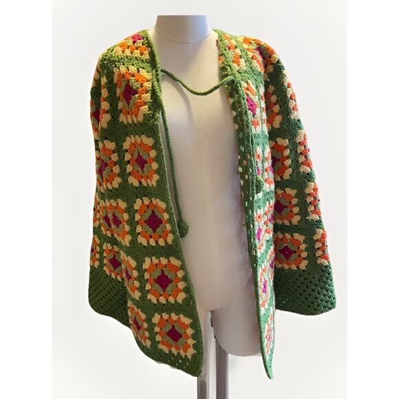 Crochet Granny Square Patchwork Cardigan Handmade Boho Sweater Women’s - Picture 2 of 11
